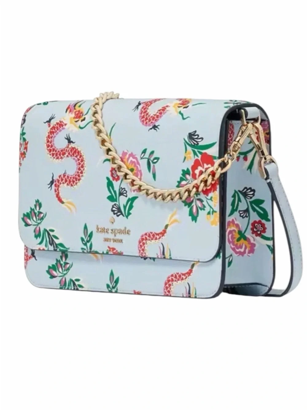 Kate Spade Madison Light Blue Dragon Printed Flap Crossbody NWT (Rare)
